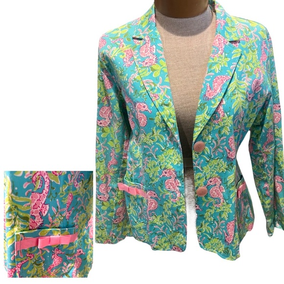 Vintage Bamboo Traders Womens Blazer Jacket Turquoise Pink Tropical Size Small/M - Picture 1 of 7